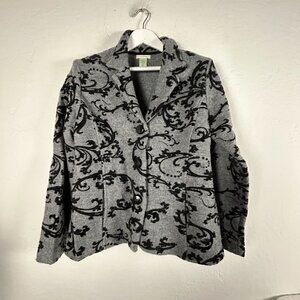 Vintage Laura Ashley Womens Wool Flocking Academia Blazer Coat Medium Gray Black